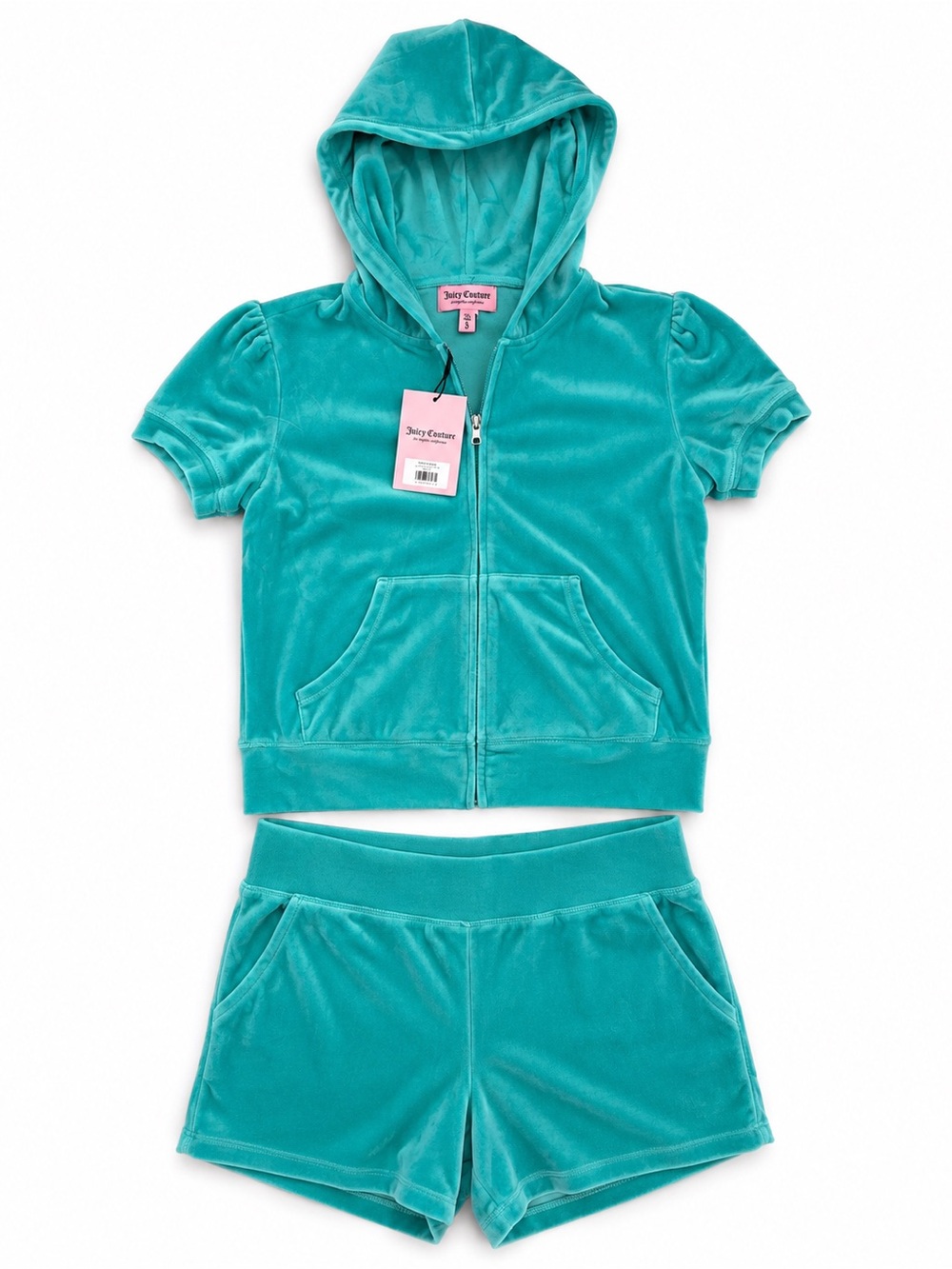 Juicy Couture Girls' Teal Hooded Shorts Set